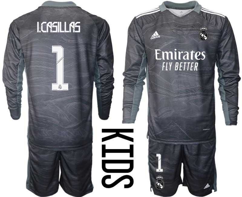 Youth 2021-2022 Club Real Madrid black goalkeeper long sleeve #1 Soccer Jerseys->youth soccer jersey->Youth Jersey